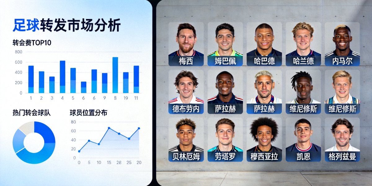 足球转会市场分析图表与球员照片墙